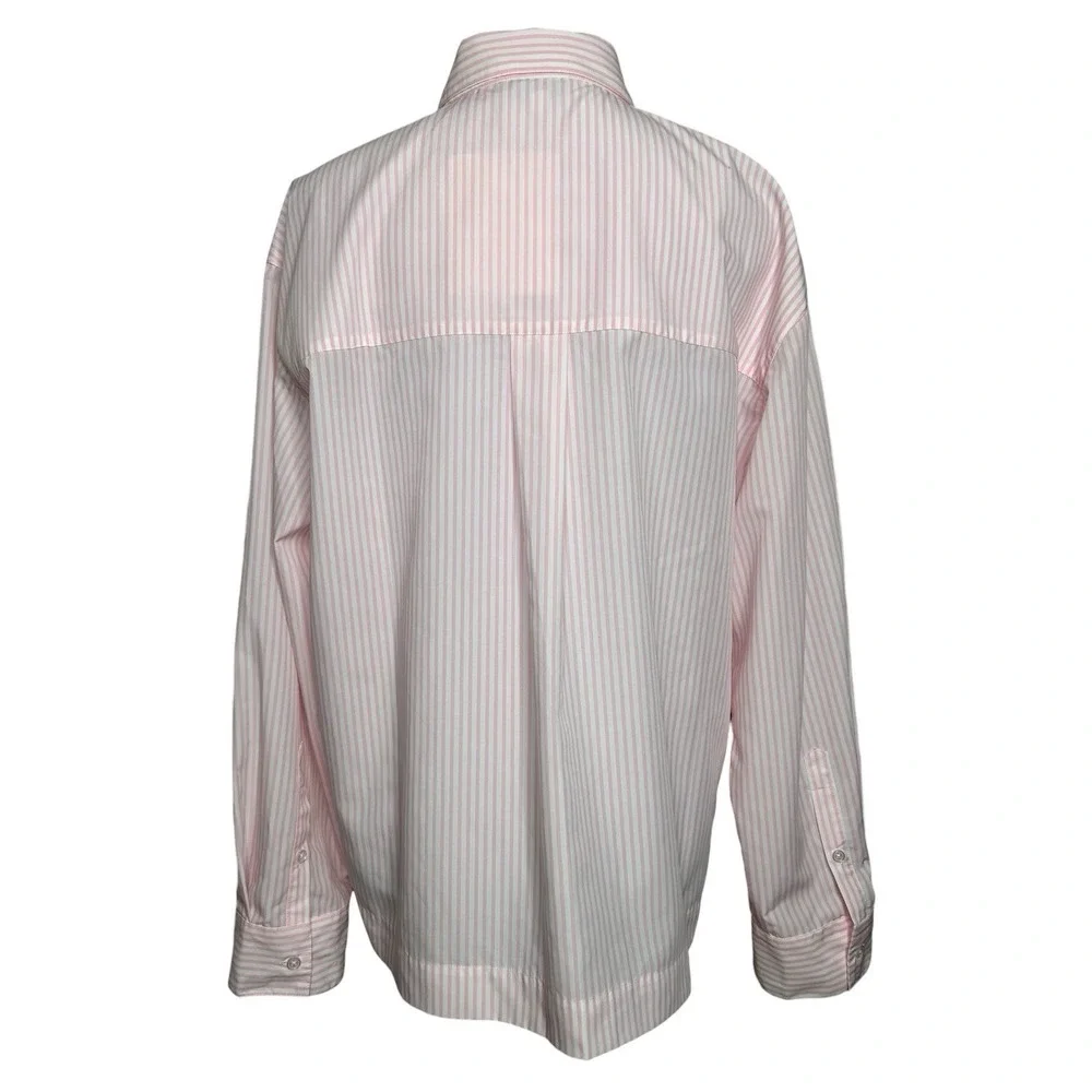 Free People x Frankies Bikinis Pink Stripe Pajama TopS Poplin Sleep Shirt S NWT